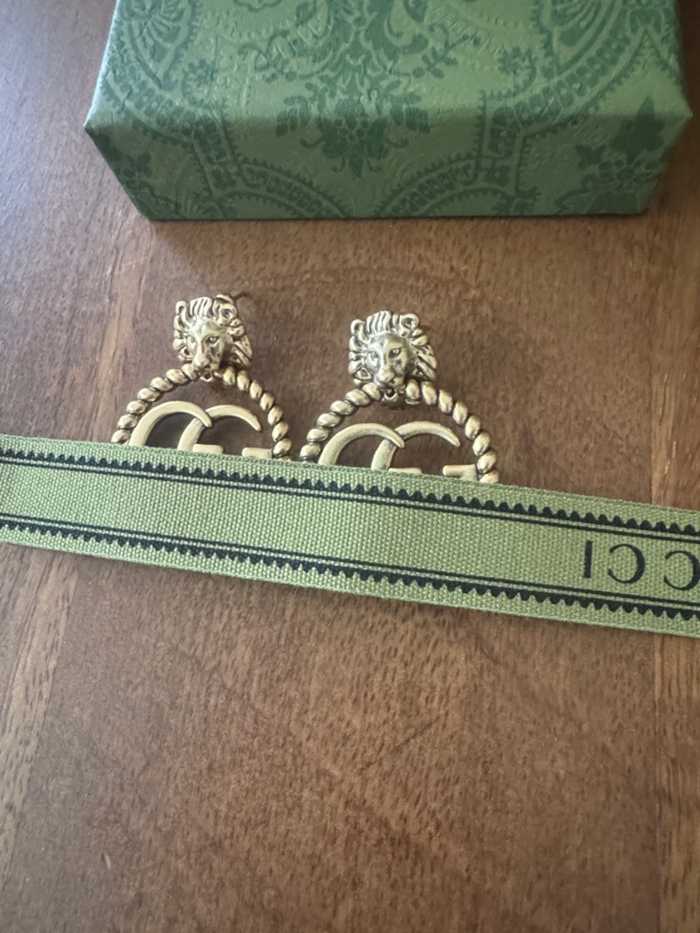 Gucci Gold Lion Head Hoop Earrings